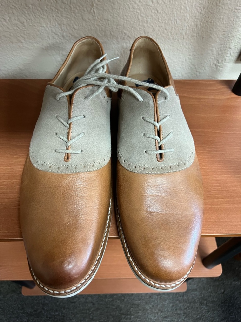 Men's 1901 Two-Tone Tan and Light Gray Leather Derby Shoes